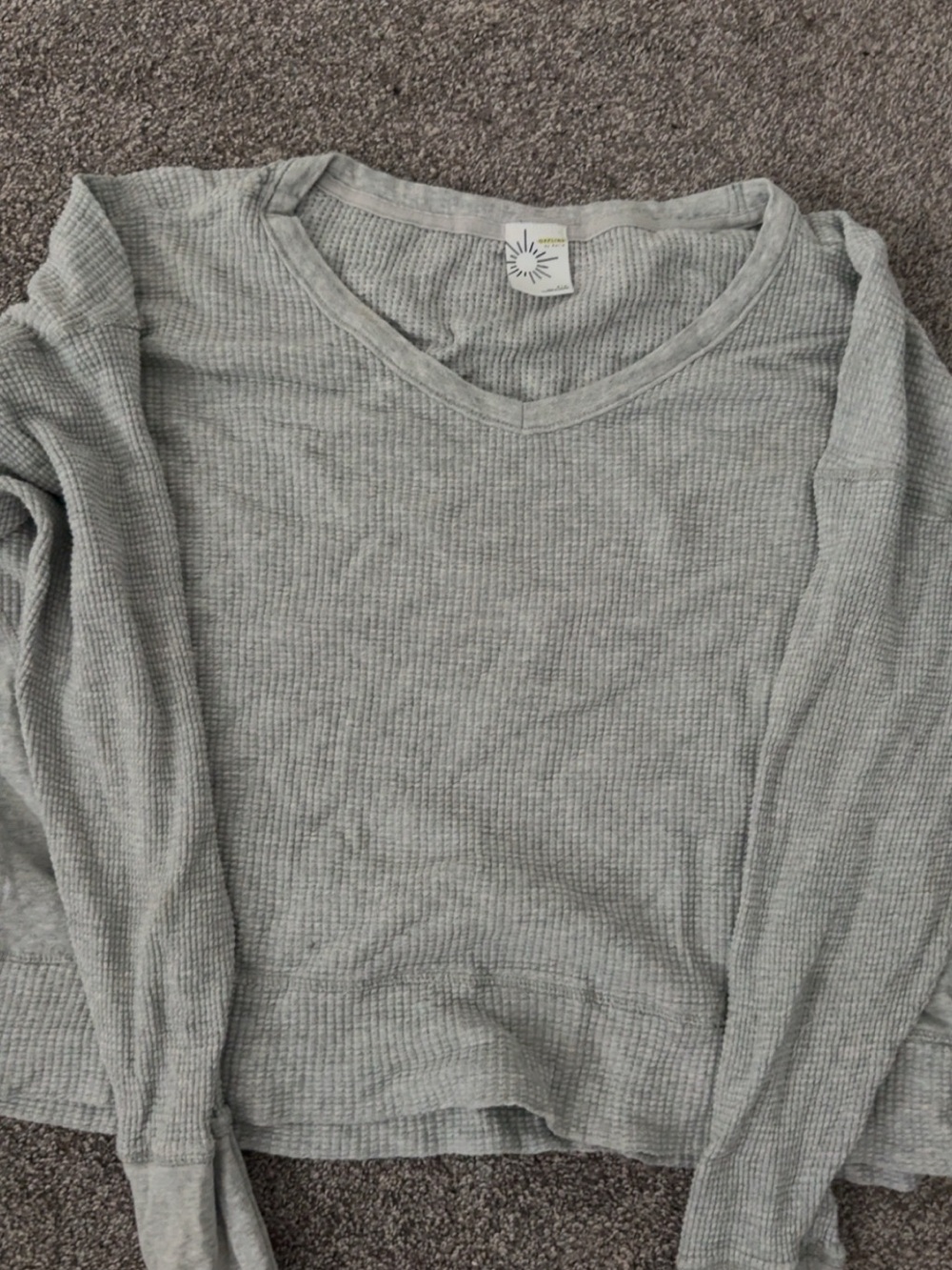 aerie Heather Gray Waffle V-Neck Long Sleeve Top